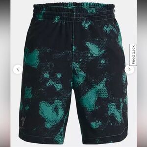 NWT New UNDER ARMOUR Black Teal Project Rock Woven Athletic Shorts Boys L